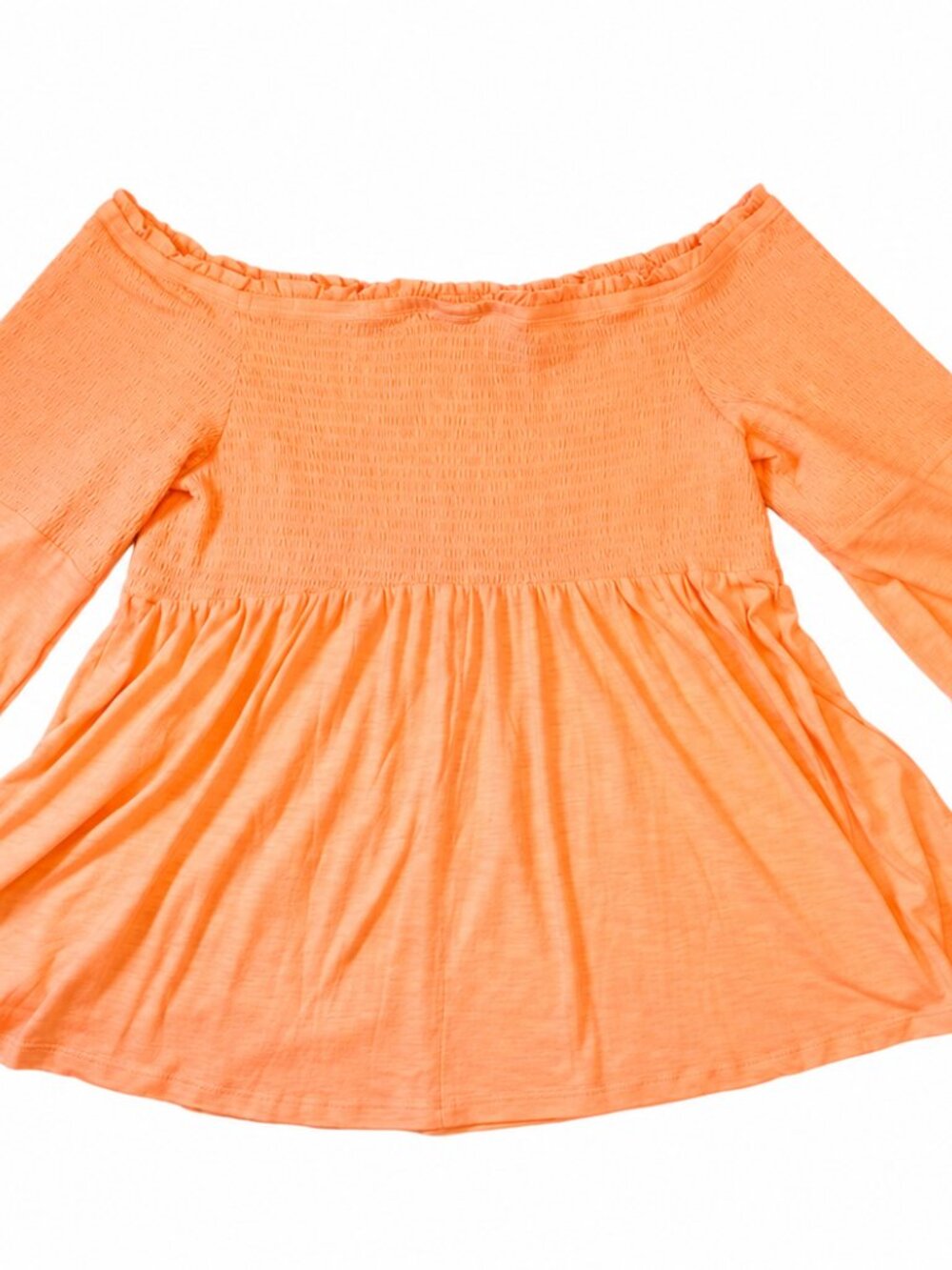 Torrid Peach Smocked Peplum Top 3X Boho 70s Bell Sleeve NWT